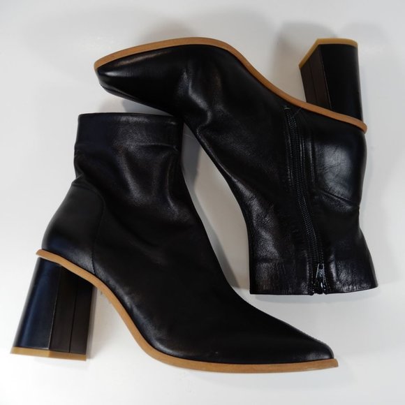 FREE PEOPLE Sienna Square Toe Ankle BOOTS Size 40 9.5 10 Black Leather NEW $198 - Picture 11 of 16